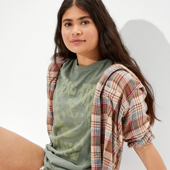 Nwt American Eagle Hooded Flannel Shirt 